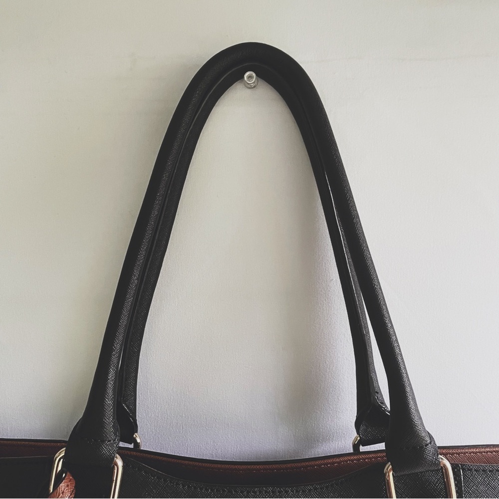 Calvin Klein Women’s Black & Brown Leather Textured Tote Shoulder Bag - Picture 6 of 10
